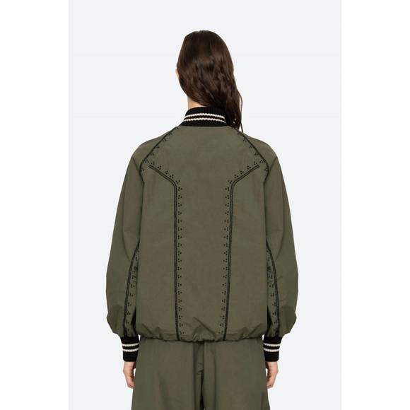 NEW SEA mille embroidery windbreaker top in olive - Picture 4 of 4
